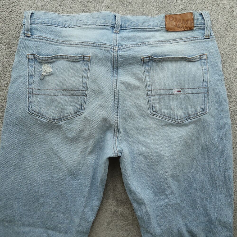 Tommy Jeans Mens Size 36x32 Blue Relaxed Straight Stretch Light Wash Distressed - Picture 14 of 16